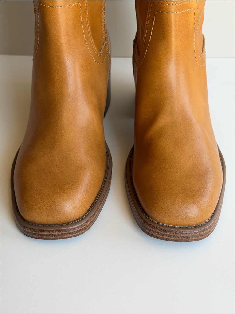 NWOT Indigo Faux Leather Tall Tan Over the Knee Boots - Picture 6 of 9